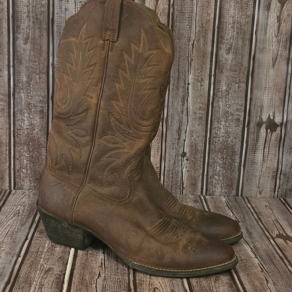 Sz 9 B Womens Ariat Heritage Western R-Toe Brown Leather Cowboy Boots VGUC